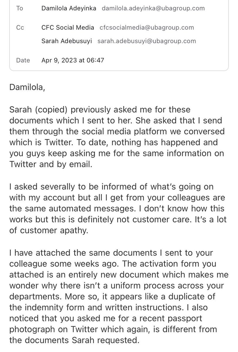 ayoadimula's tweet photo. @UBAGroup Stop tagging me to provide unsolicited advice without responding to messages in your DM or emails. Are you saying these accounts are not linked to UBA? You mean your platforms have been hijacked by an impostor? https://t.co/08Q1ikoUCB