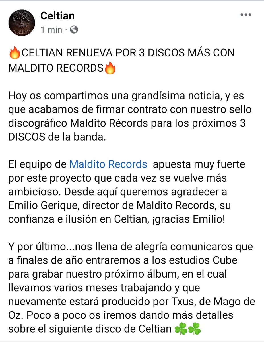 CeltianOfficial's tweet photo. ACUERDO CON MALDITO RÉCORDS POR 3 DISCOS MÁS Y GRABACIÓN DE NUEVO ÁLBUM A FINALES DE ESTE AÑO👇👇👇 https://t.co/8GMssdQFo0