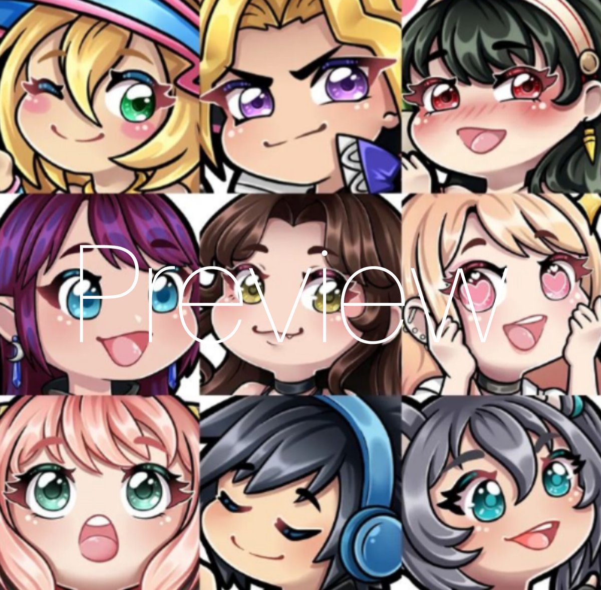 Another commission done ! Chibi style emotes done by demand of client. Pack of 9 emotes with different eye colors !!! #emotes #LogoDesign  #VTuberバトルロワイヤル3 #commissionTH #lookingforemotes #art #Artists