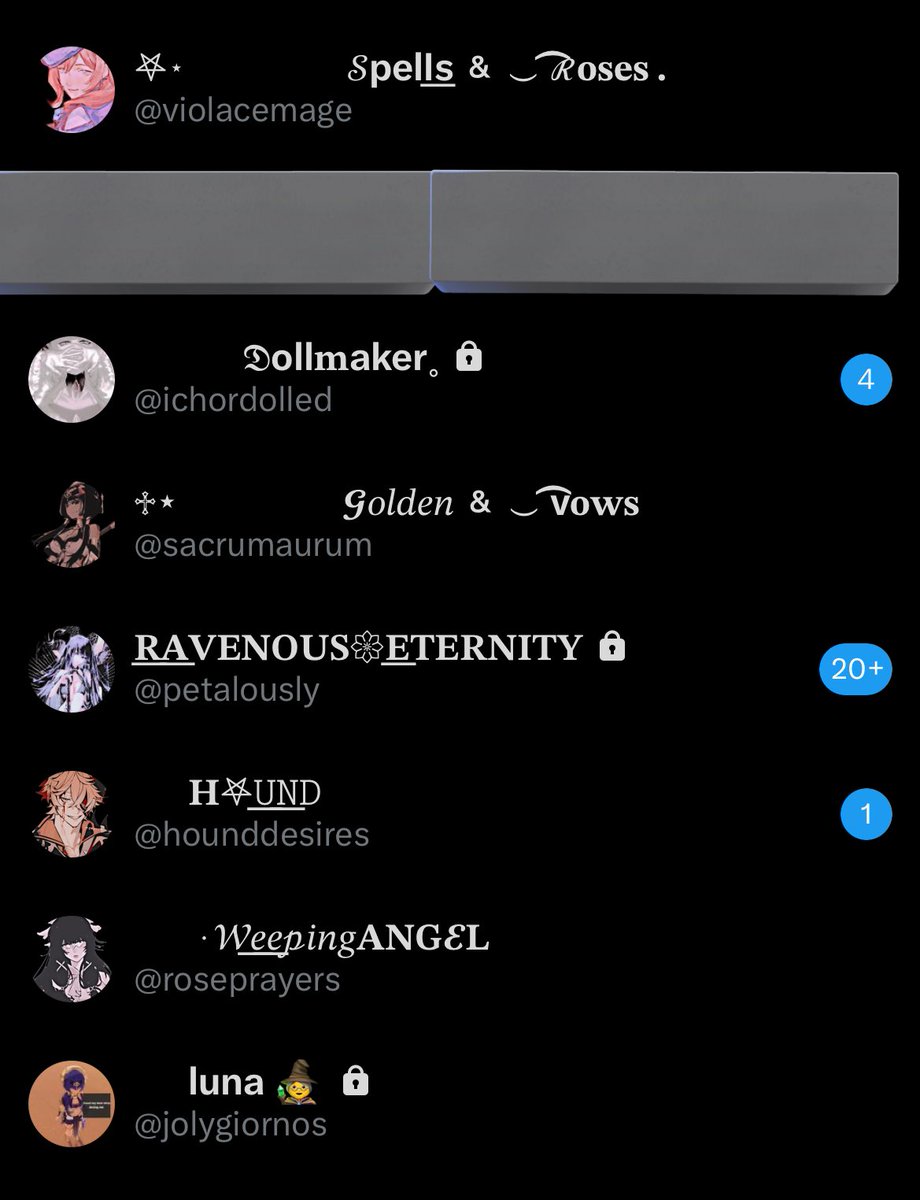 violacemage's tweet photo. https://t.co/YvNUgQs4ES  btw  except  the  locked  ones  these  are  all  my  active  ...   plus  my  writer.   i  miss  musing  sandrone  &amp;  ei  but  that's  on  a  grave  for  the  moment  🧌 https://t.co/jdeNL9PWWT