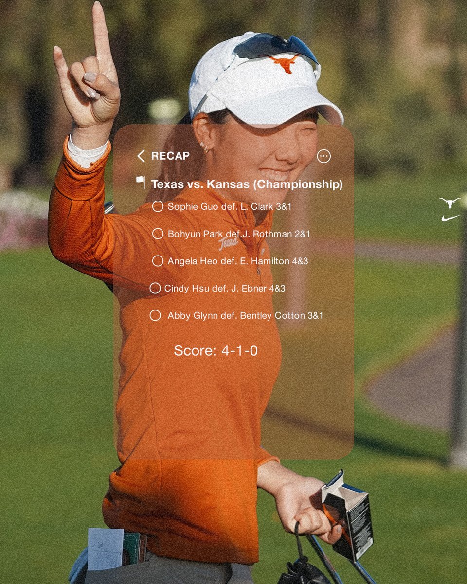TexasWGolf's tweet photo. Horns defeat Jayhawks for @Big12Conference Match Play 🏆

Texas wins 4-1-0

#HookEm https://t.co/vUi4uNhygD