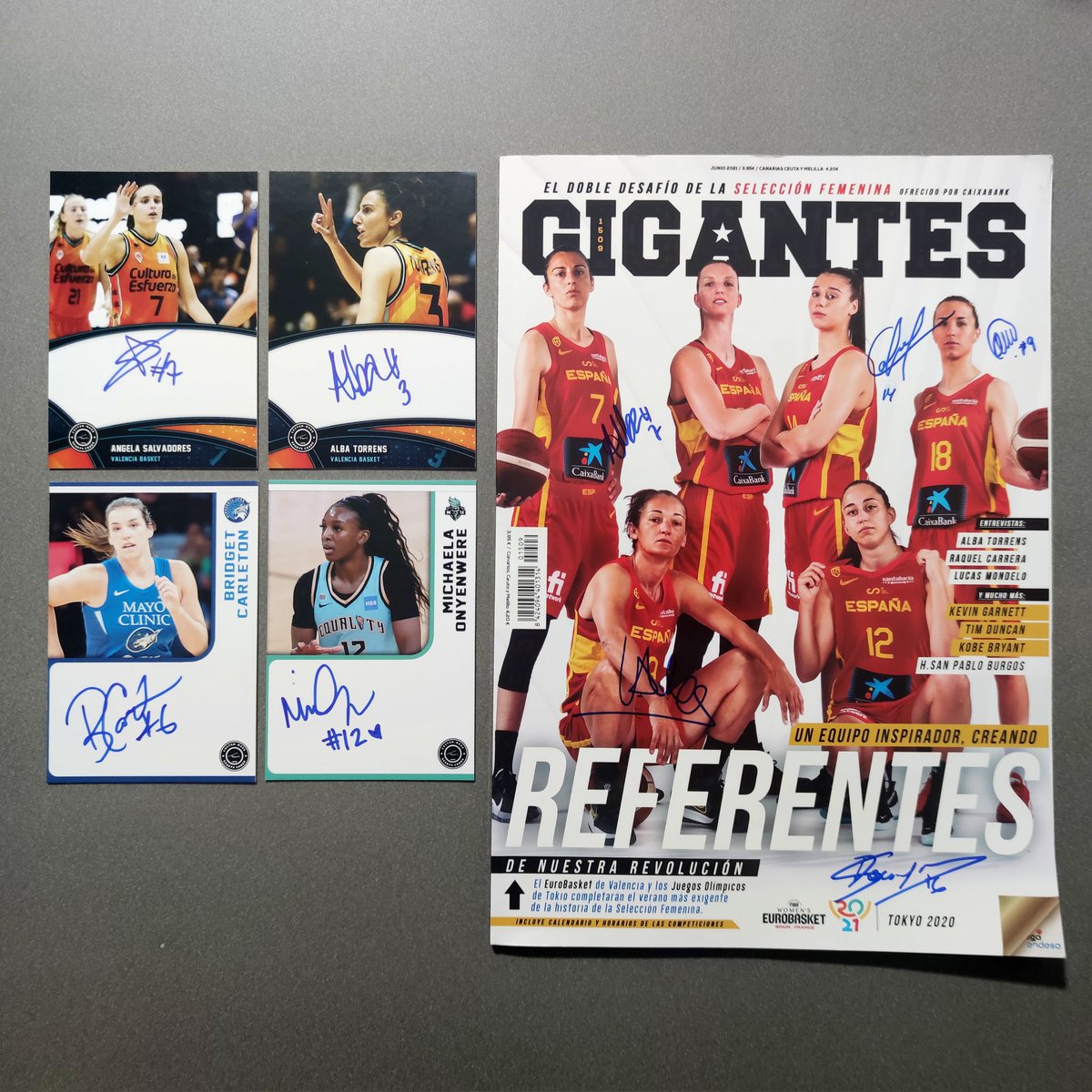 folkscards's tweet photo. Great pickups after today's game against @CBAvenida. Michaela Onyenwere and Bridget Carleton signed their customs and Silvia Domínguez added to the magazine cover. From our team Alba Torrens and Angela Salvadores signed their team customs. Thank you for your kindness!
#ipsuccess https://t.co/5HLjMCCJnE