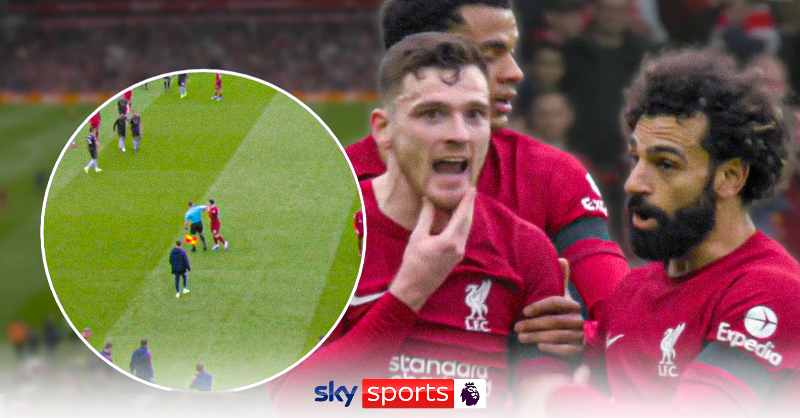 SkySportsNews's tweet photo. Linesman Constantine Hatzidakis has been accused of elbowing Andy Robertson during half-time of Liverpool's Premier League clash with Arsenal ⬇️