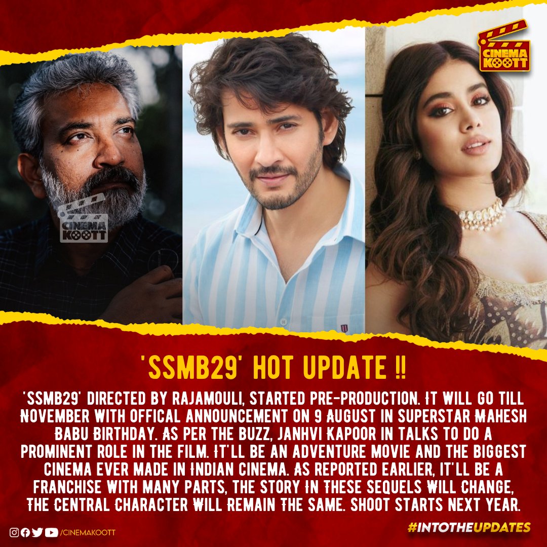 🎞️ #SSMB29 Hot Updates 🔥
#MaheshBabu #Rajamouli #SSMB #JanhviKapoor 
-
-
-
#superstarmaheshbabu #telugucinema #telugumovieupdates #tollywoodupdates #intotheupdates #cinemakoott