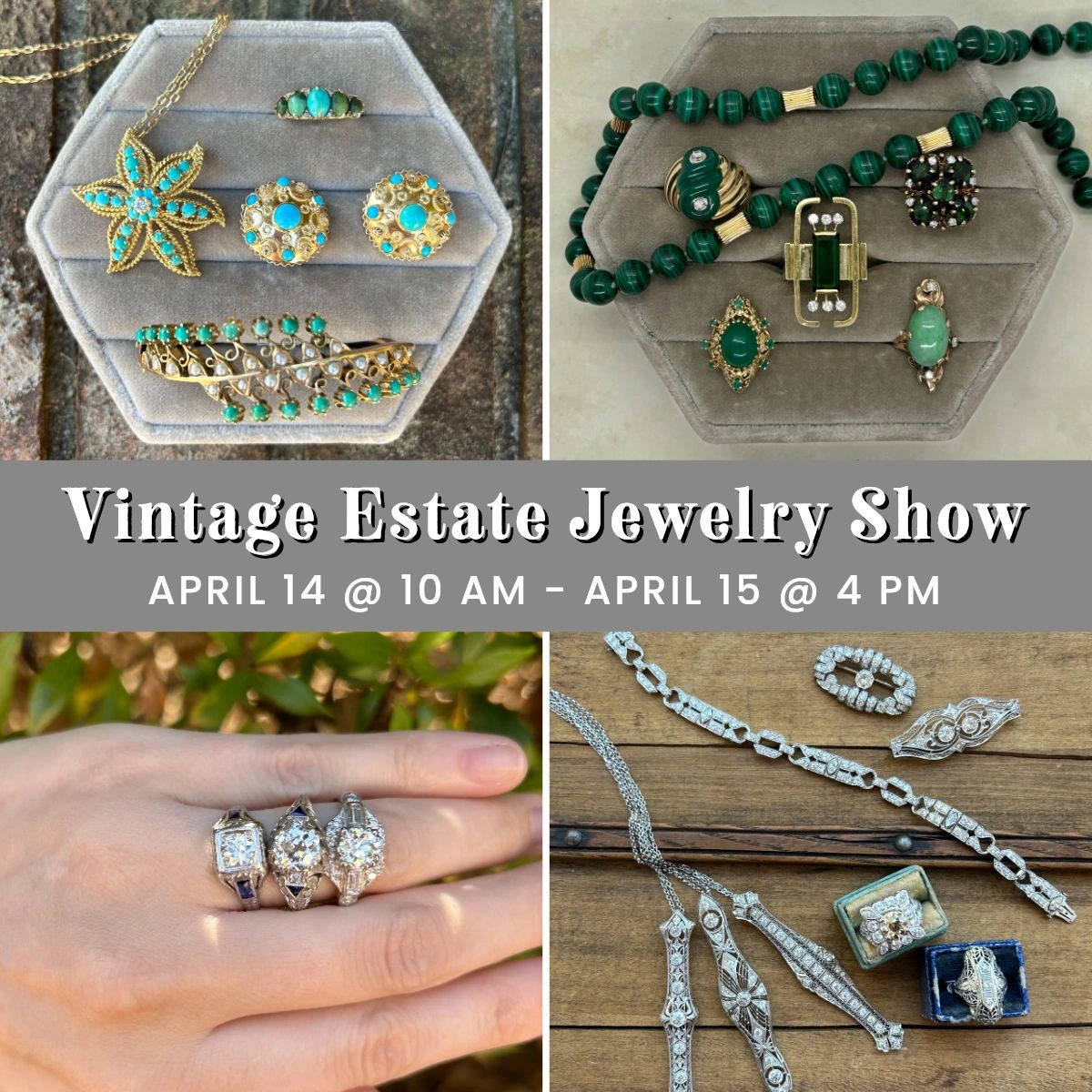 Our two-day vintage estate jewelry show is right around the corner! On April 14 and April 15, explore one-of-a-kind pieces from different eras, like Victorian, art deco, Edwardian, and mid-century. We can't wait to see you then!

#VintageJewelry #VictorianJewelry