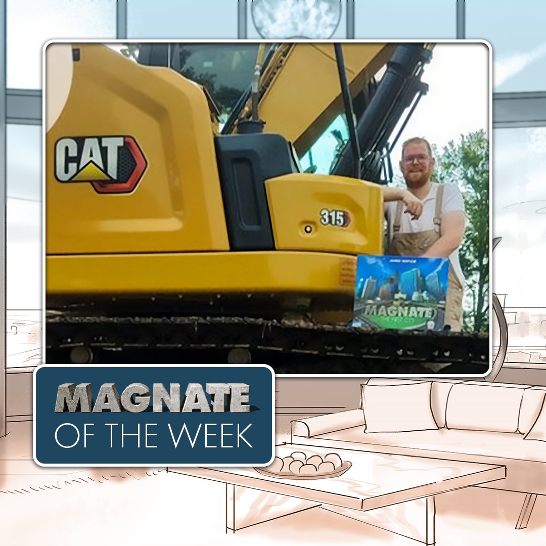 PlayNaylorGames's tweet photo. It’s time for another Magnate of the Week! And wow this one is spectacular! @tegendedraadin, a board game reviewer in the Netherlands, actually posed with a real-life-sized digger! Woah! Thanks for taking Magnate on a field trip!
#MagnateoftheWeek https://t.co/0AGtfLi3Eu