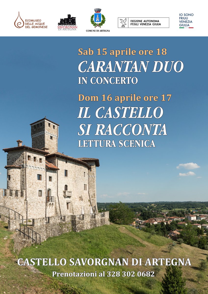 🏰 Sab 15 e dom 16 aprile vi aspettiamo al Castello Savorgnan di #Artegna con la musica dei Carantan e uno spettacolo dedicato alle vicende storiche che il castello ha attraversato nei secoli! Info 👉 bit.ly/40REeBD #ecodelleacque #fvglive #regionefvg #igersfvg