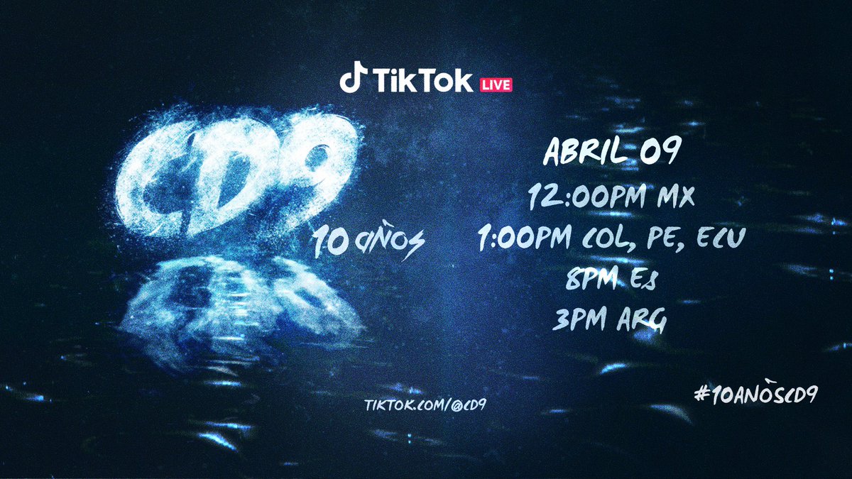 ¡ES HOY! #10AÑOSCD9 Regístrate para nuestro live en TikTok en este enlace bit.ly/3UnxDN5