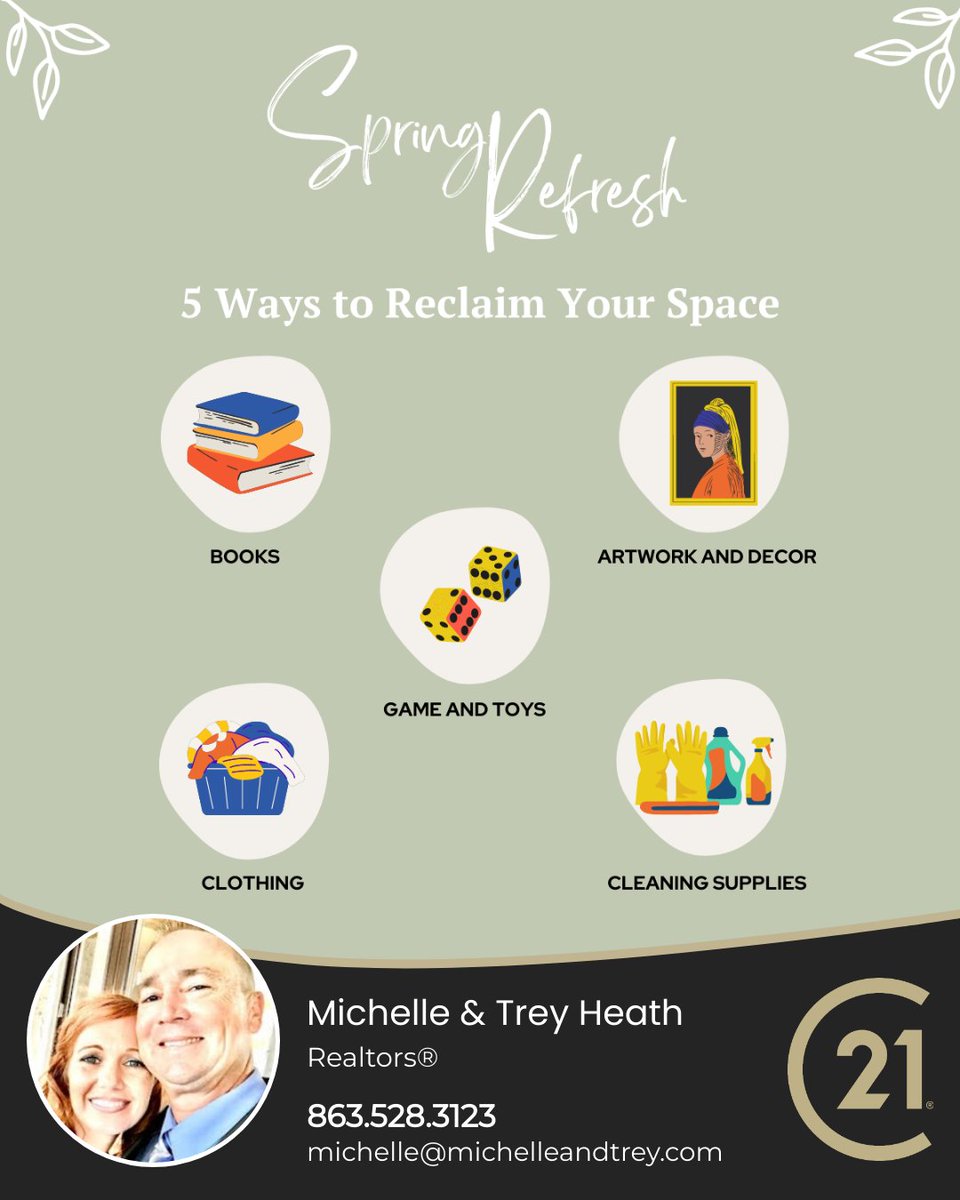 Here are some household items you can sort through to free up some space in your home:

👕 Clothes
📚 Books
🎲 Games and Toys
🎨 Artwork and Decor
🧹 Cleaning Supplies

Let's get started and make some room in our homes!

#springrefresh #reclaimyourspace #donate