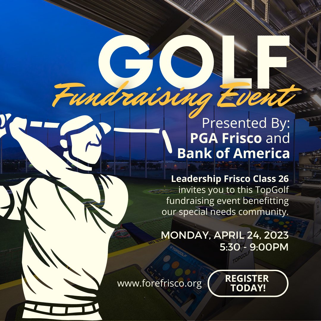 ForeFrisco's tweet photo. Tee off for a good cause at our Top Golf fundraiser on April 24th from 5:30-9:00 p.m. at Top Golf Frisco! Your ticket purchase and donations will help benefit families with special needs in Frisco. Register now and show your support: https://t.co/kjvw94cYpw  #SpecialNeeds https://t.co/zMUrK1Gw4L
