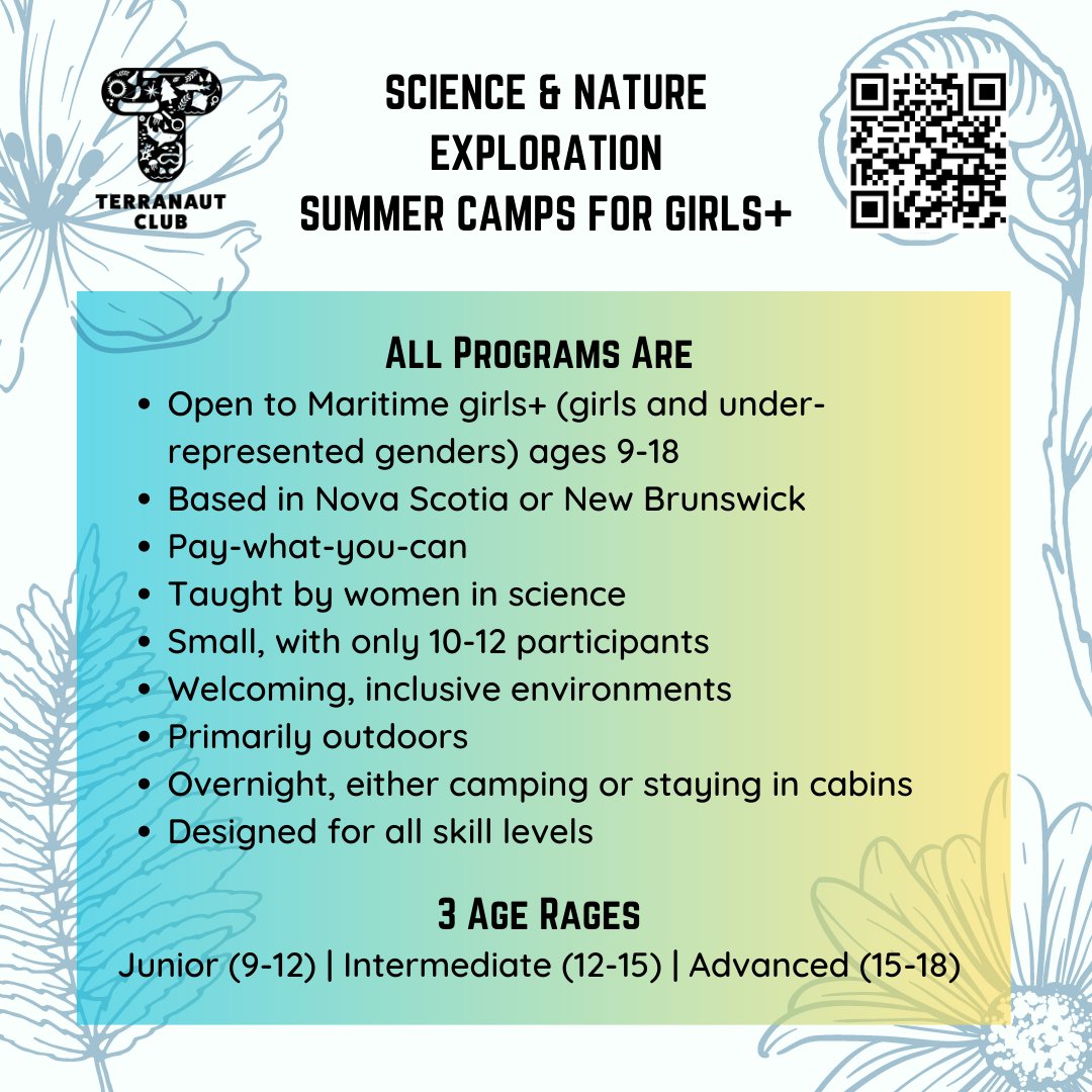 terranautclub's tweet image. We're so excited to share that our Canadian summer program listing is available, and nominations are open! Find out more here: terranautclub.com/summer-2023/
#summercamps #novascotia #newbrunswick #STEMinists #marinebiology #wildlifeconservation #getoutside #STEMinists #womeninSTEM