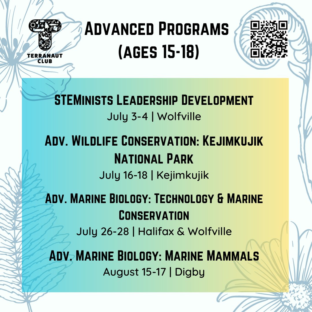 terranautclub's tweet image. We're so excited to share that our Canadian summer program listing is available, and nominations are open! Find out more here: terranautclub.com/summer-2023/
#summercamps #novascotia #newbrunswick #STEMinists #marinebiology #wildlifeconservation #getoutside #STEMinists #womeninSTEM