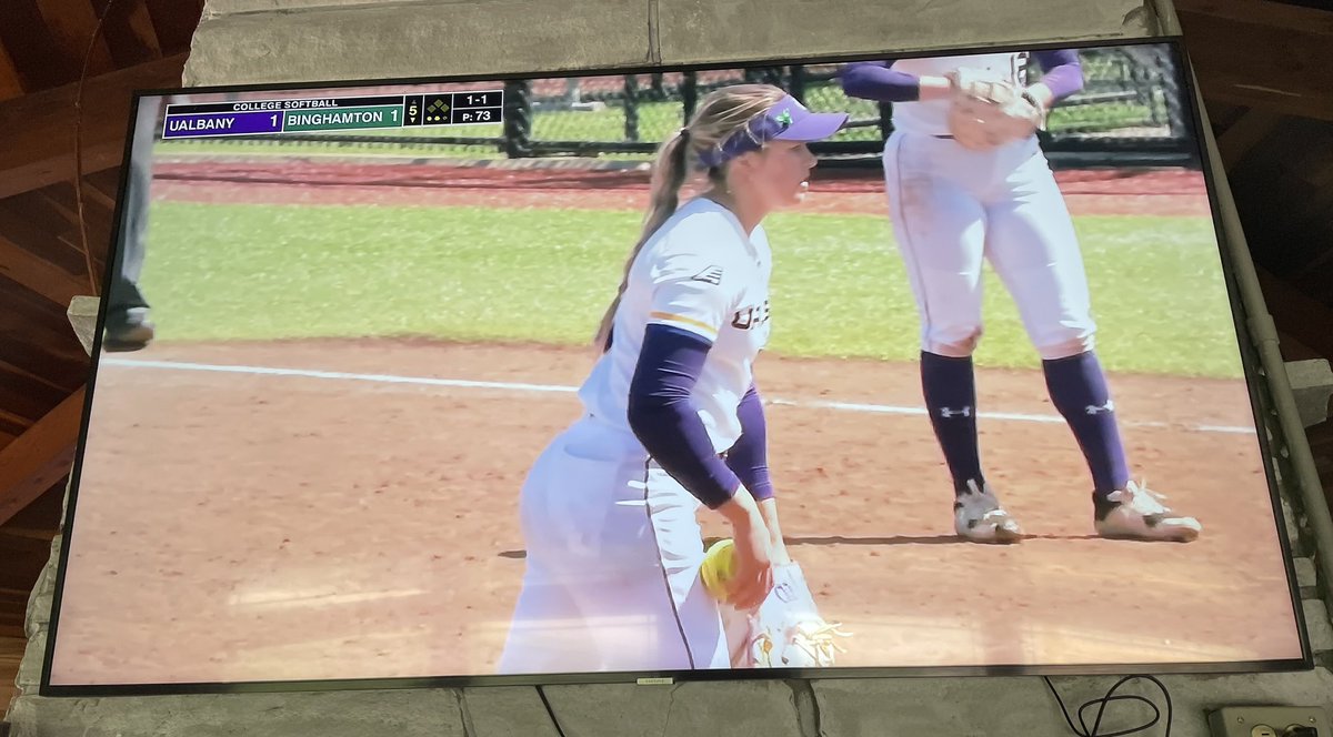 clmscoach's tweet image. A little Easter Sunday softball on the big screen - with a Waverly grad in the circle 🥎🐾 #wcsdletsgo