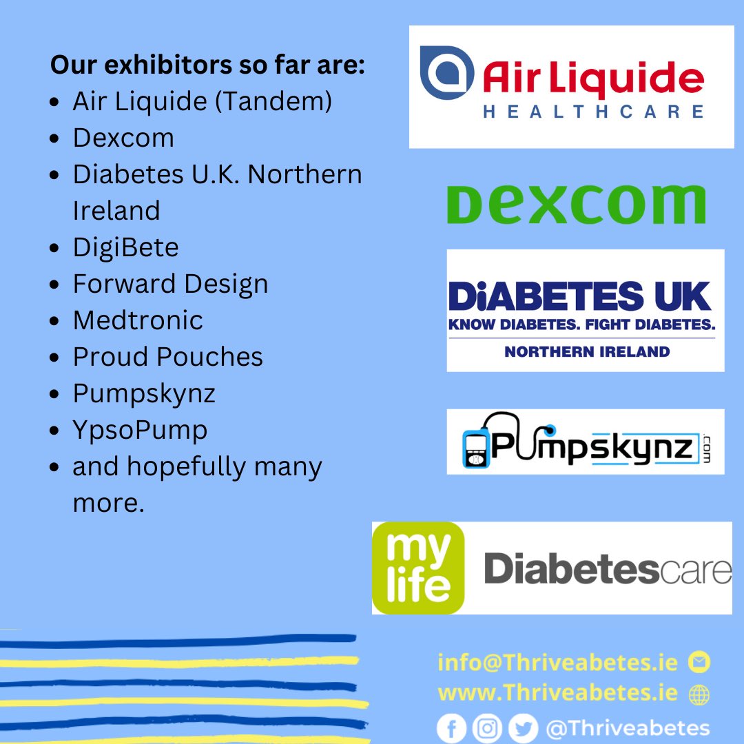 Thriveabetes's tweet photo. What’s new in diabetes devices &amp; products?
Visit the Thriveabetes Exhibition &amp; find out!
Sat, May 6, Dublin

Our exhibitors are:
@ALDiabetesUK @TandemDiabetes @MDT_Diabetes @mylifeDiabetes @DiabetesUKNI @Pumpskynz @DigiBeteUK &amp; more
#SupportIrishBusiness 
https://t.co/uu5RVto0Jx https://t.co/TdGHPelfN9
