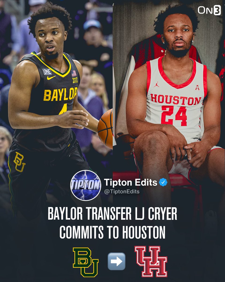 JoeTipton's tweet image. NEWS: Baylor transfer LJ Cryer has committed to Houston, he tells @On3sports. 

Averaged 15 PPG this season. 

Story: on3.com/college/housto…