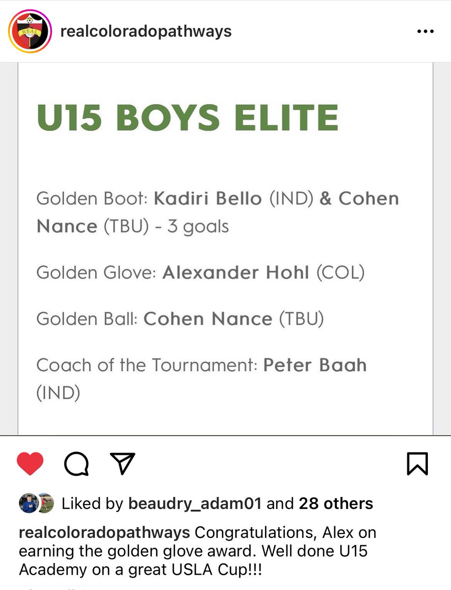 bernal_vane's tweet photo. Bravo Alexander Hohl!!! 👏👏👏 Golden Glove recognition 🧤⚽️🥅!!!! @RealColoSoccer @USL_Academy Tampa, Florida. https://t.co/pXUe13MYLO