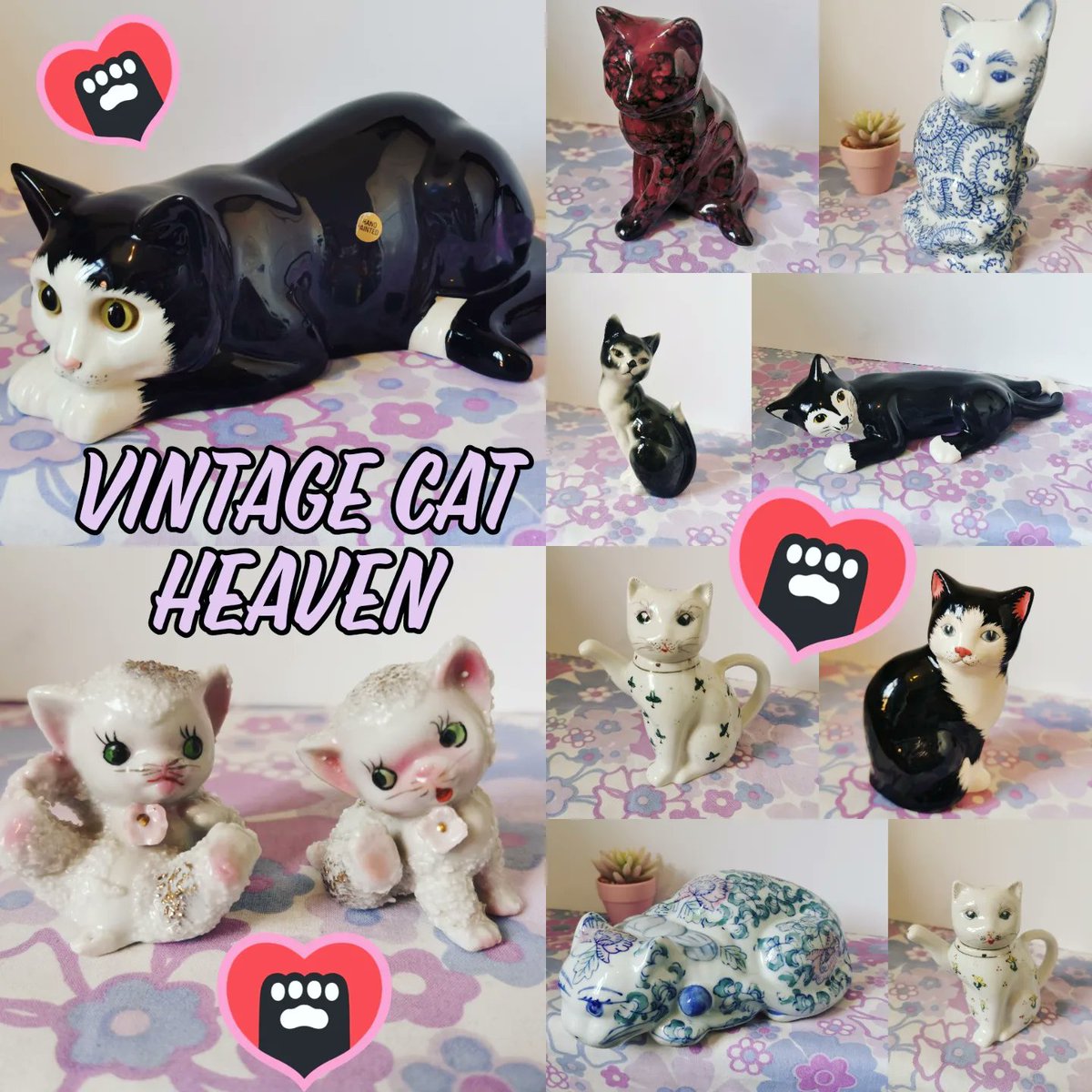 K_Collectables's tweet photo. Rounded up up a fresh cloister of kitties today 😺😻😺

A mix of Japanese, Chinese and English. All super cute home decor pieces or gifts 🐈💞#vintagecatornaments #vintagecatdecor #cutecatdecor #vintagecats #chinacats… https://t.co/40vDl0XZAm https://t.co/OBkzlz4Y4M