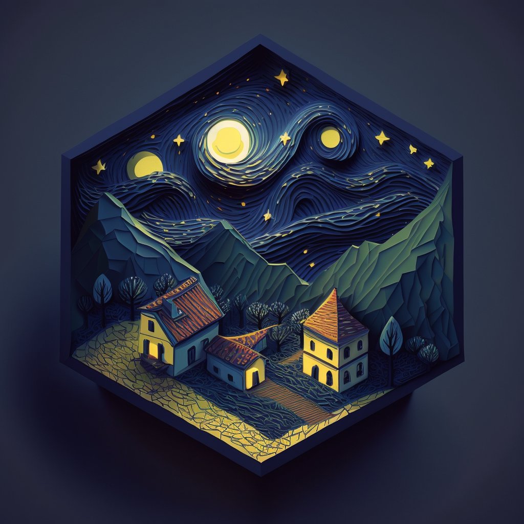 BobanAlexGFX's tweet photo. @icreatelife Starry Night from Van Gogh, isometric illustration — v 5 https://t.co/U3Zd9900BP