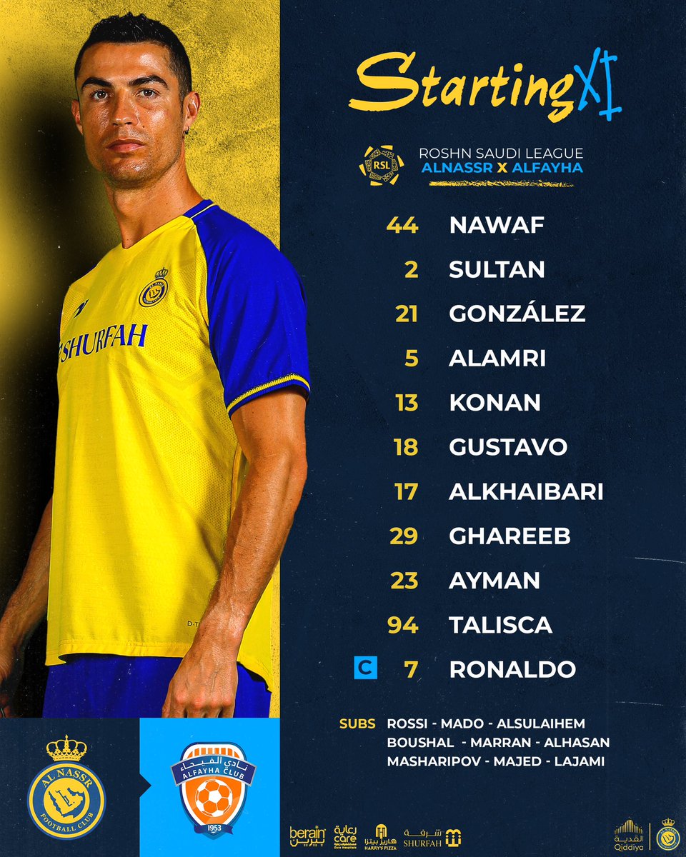 AlNassrFC_EN's tweet image. 🗒 || Starting lineup,
@AlNassrFC vs #AlFayha