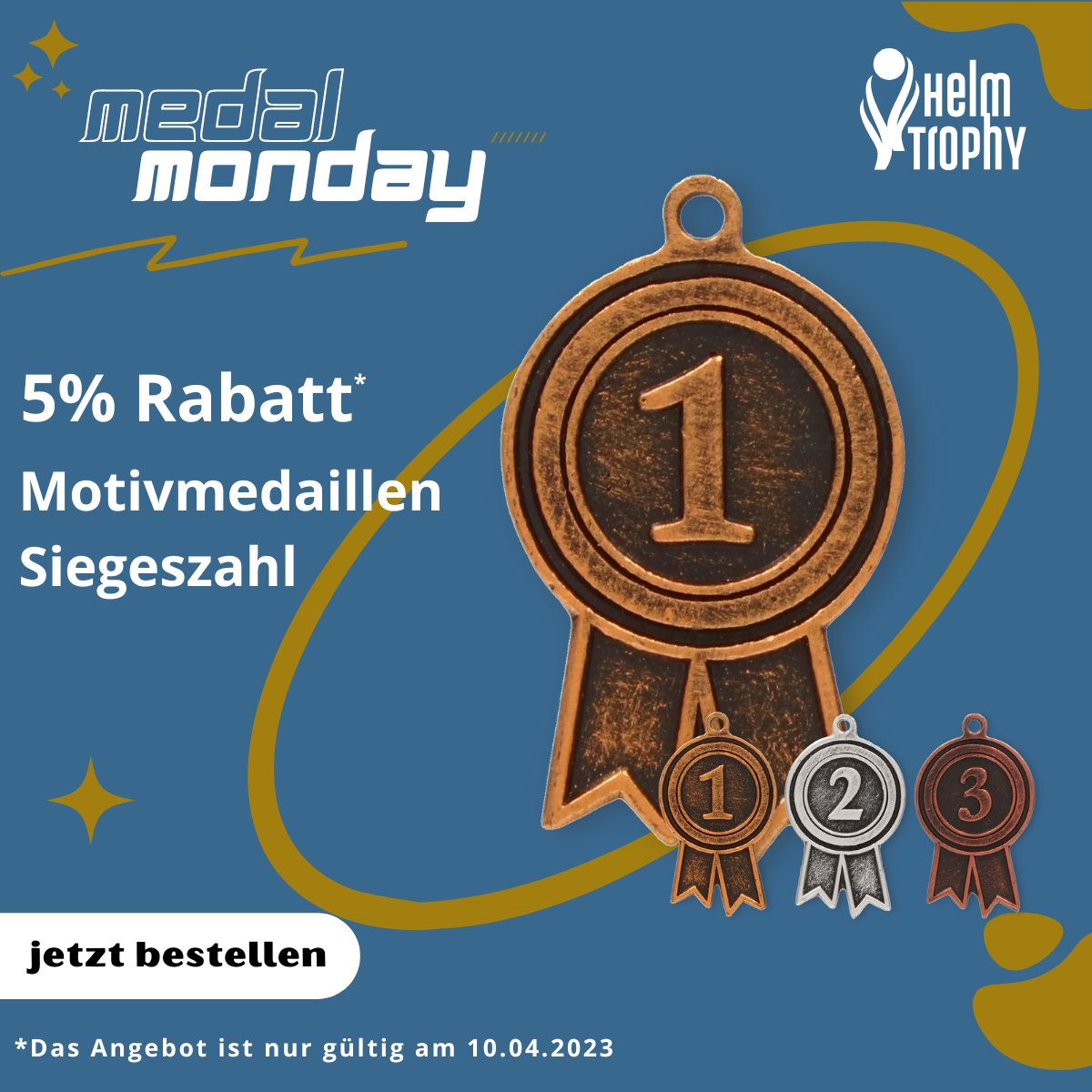helmtrophy's tweet photo. Hey Sportsfreunde!
Medal Monday kommt und wir küren bald die Gewinner unserer "Siegeszahl" Motivmedaille! 🏆
Feiere mit uns und erhalte 5% Rabatt auf unsere Siegeszahl-Medaillen! 🎉
Nur für 24 Stunden am 10. April 2023 gültig! ⏰
Bestelle jetzt unter... https://t.co/RTyn9GlNCt