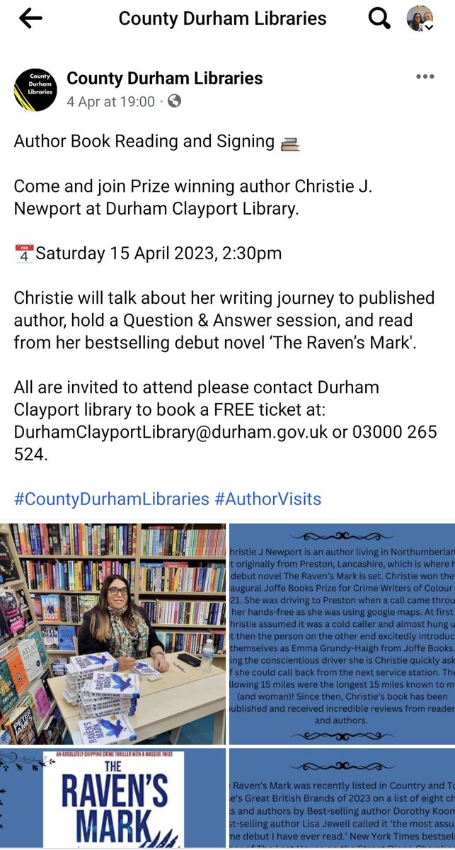 Really love seeing things like this... How far I've come... How far #TheRavensMark has flown so far... ♥️📚♥️ @JoffeBooks @NorthbankTalent @TheNorthernEcho @wstonesdurham @DurhamLibraries @durhambookfest #WritingCommunity #readingcommunity #AuthorsOfTwitter