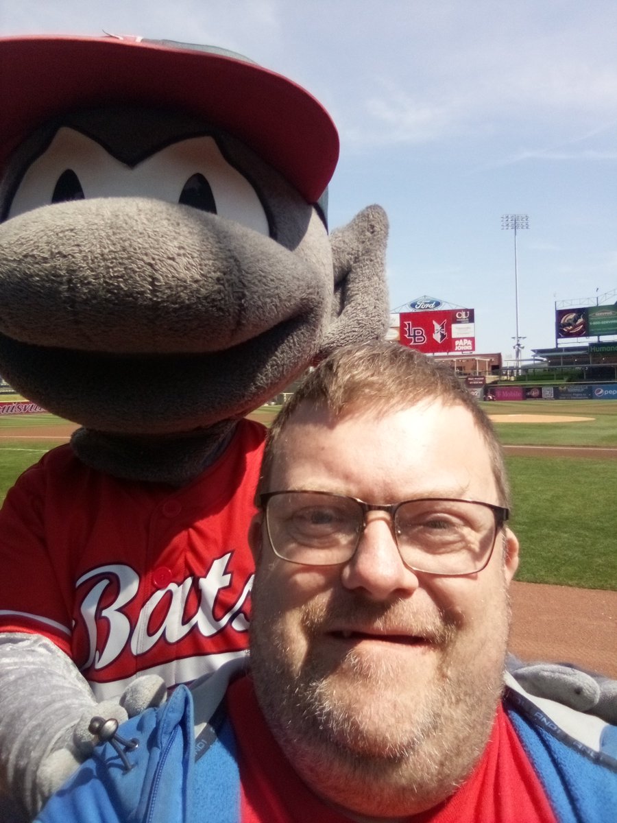 rickatchley7's tweet photo. Got a picture with @BuddyBat today while watching the @LouisvilleBats  #MadeINlou https://t.co/urzlusY8a5