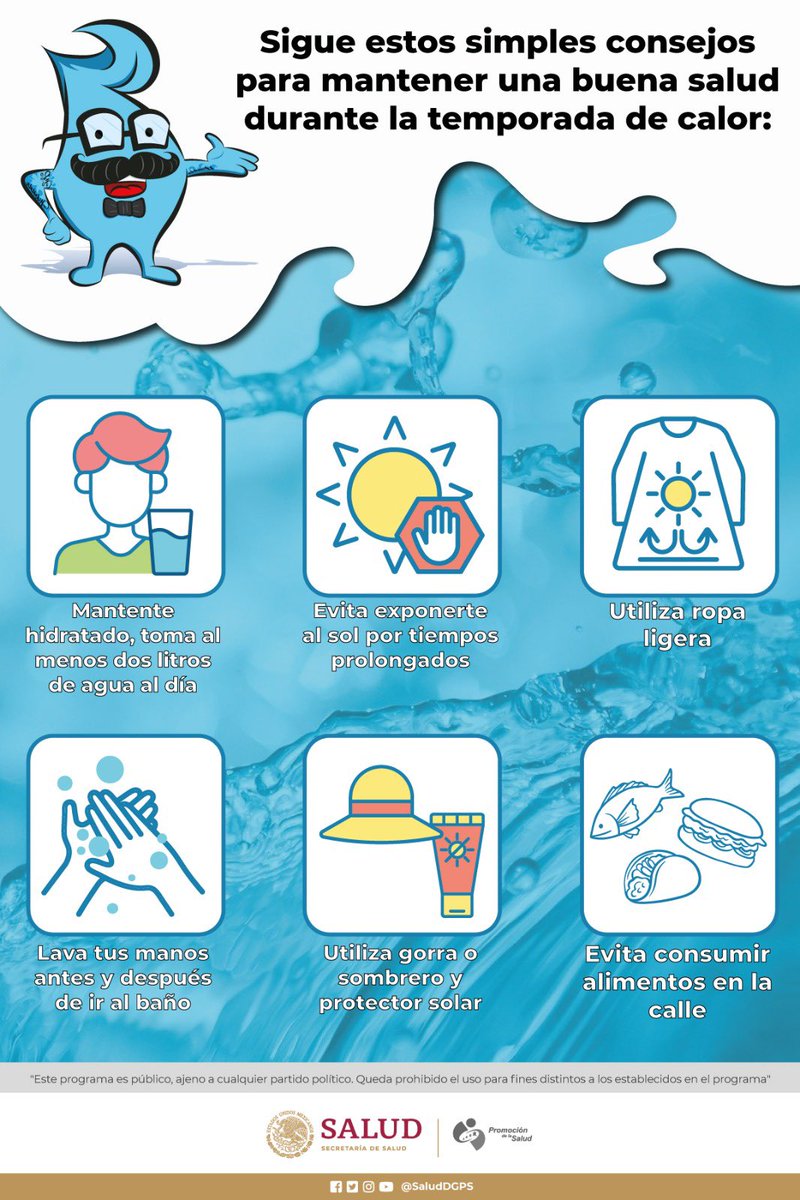 CSPalmatitla's tweet photo. 🥵☀️Estar mucho tiempo en el sol puede ocasionarte un golpe de calor. Evita realizar actividades al aire libre durante las altas horas de calor...🥵☀️

#salud #Insolación #GolpeDeCalor #temperaturacorporal #temperatura https://t.co/rFAKcprXfa