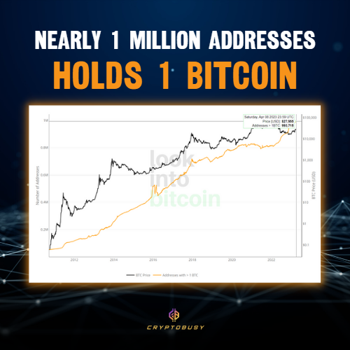 CryptoBusy's tweet photo. BREAKING: The number of addresses holding 1 FULL #Bitcoin $BTC has now reached 993,715 🚀

WE ARE THIS EARLY! 🔥

#RoadToOneMillion https://t.co/IaeAklmCcI
