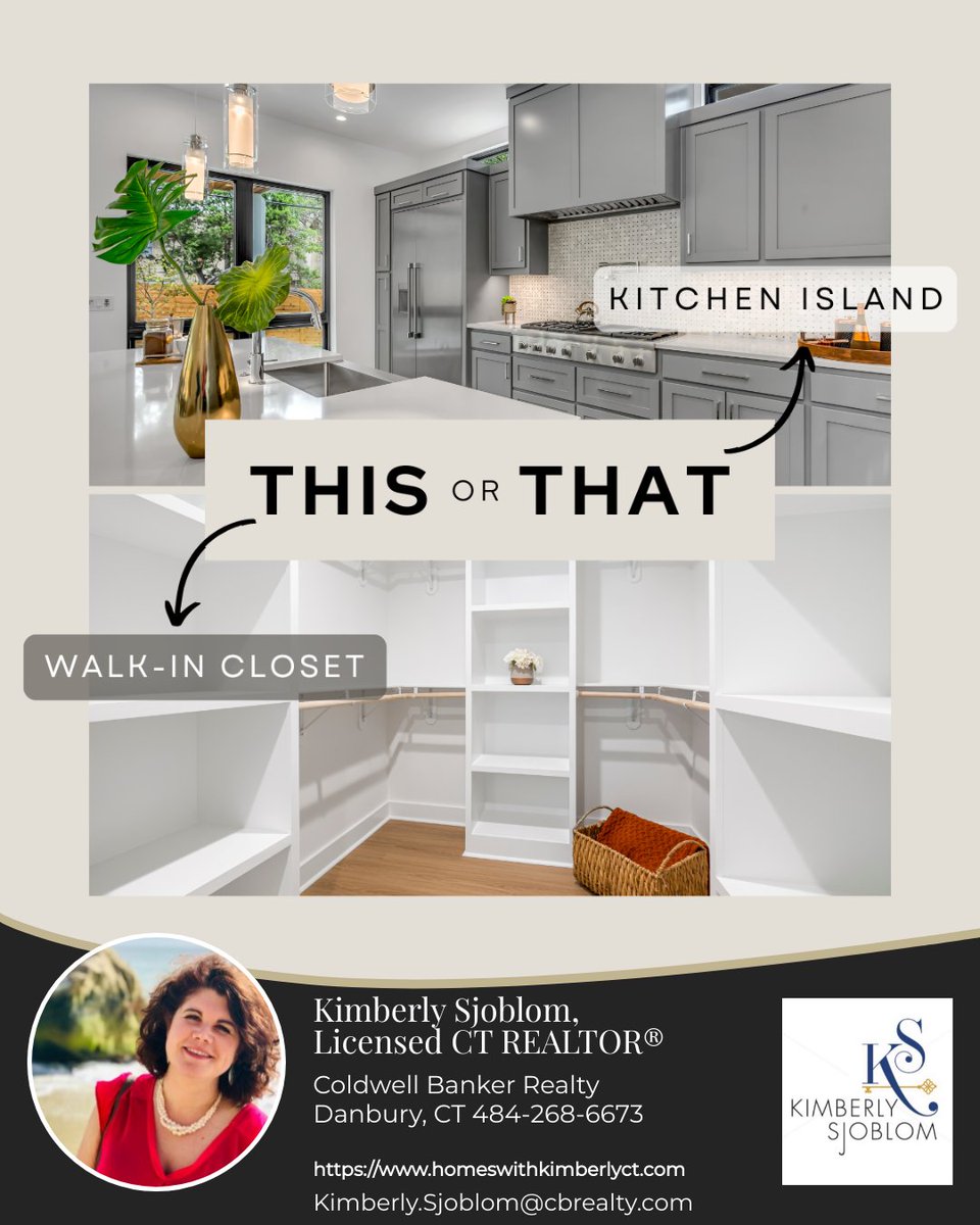 Which feature is a must-have in your next home, a large kitchen with an island or a walk-in closet? And both are always an option!

#thisorthat #kitchen #walkincloset #homebuyers #musthaves #house #homefeatures #dreamhome