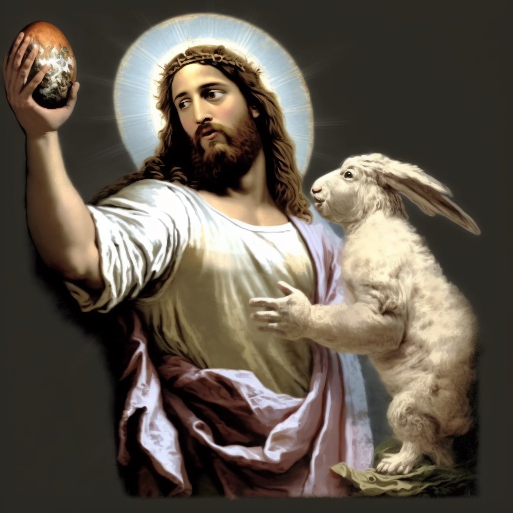 AiNewfoundland's tweet photo. 🎨 🥚 
#happyeaster #easter #easterbunny #jesus #aiart #digitalart #midjourney #midjourneyai #eastersunday https://t.co/KizPNkD4TC