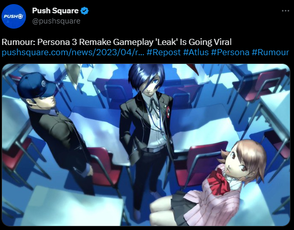 SYACVG's tweet photo. Footage of a gameplay clip of an alleged Persona 3 remake has gone viral. Will link to the clip in the next tweet. Take it with a grain of salt, because there's no official confirmation yet. https://t.co/D9S7mvMP8k