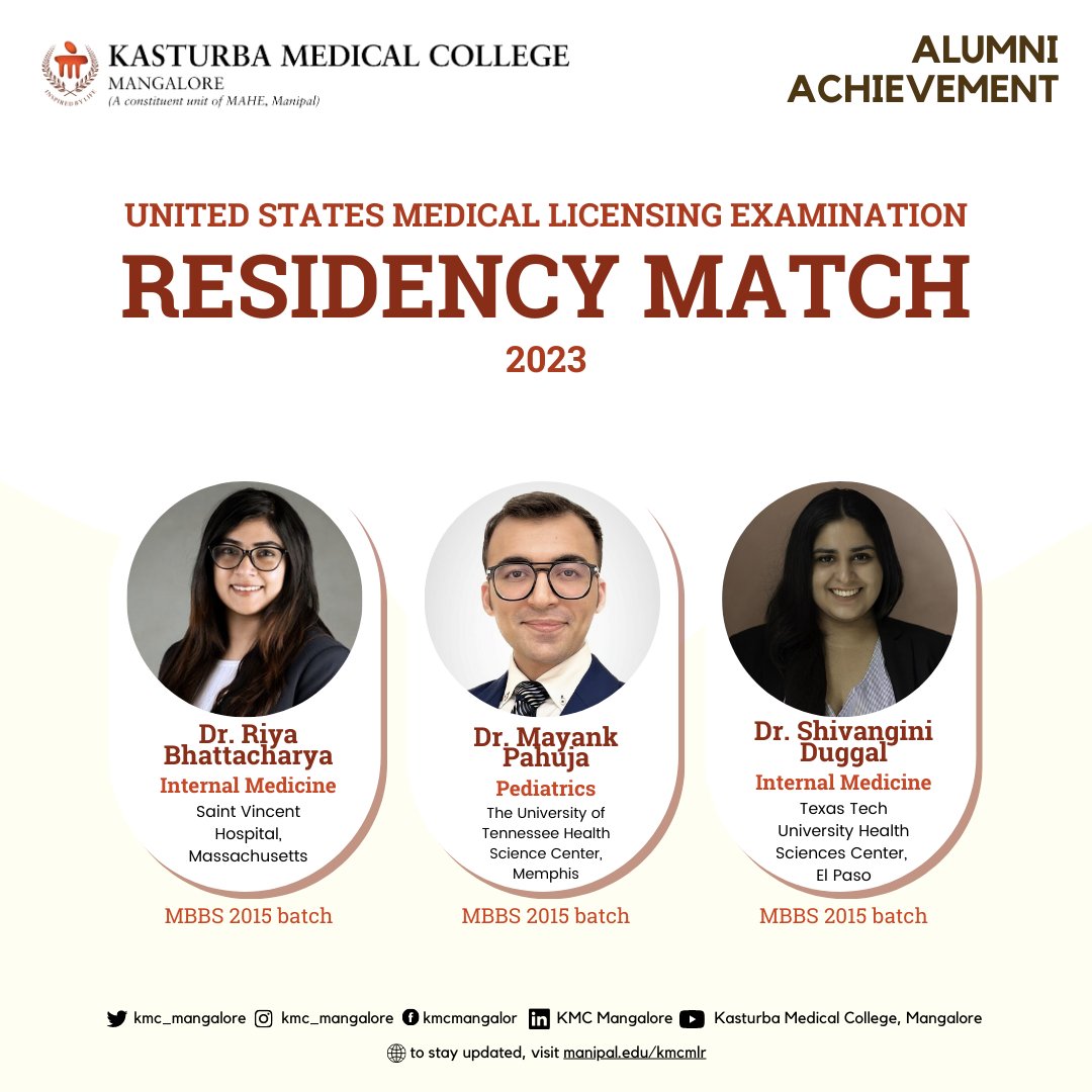 KMC_Mangalore's tweet photo. Congratulations!

@MAHE_Manipal @ShagunTuli @SadhikaSood @DrBUnnikrishnan @suresh06121975 @swamitwitanand @BaligaShrikala 

#usmle #match2023 #2023match https://t.co/gCbnNR8oYw
