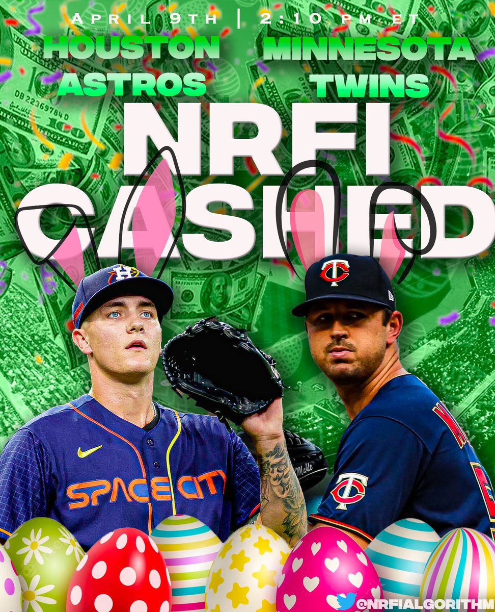 Easter Sunday? BANGGGGGGG💰
Astros vs Twins NRFI: CASHED✅🤑

This MLB season: 8-3, 73% hit rate🤯

All I ask: LIKE &amp; RT if you like these FREE DAILY NRFI’s‼️🔥CASH IT!!