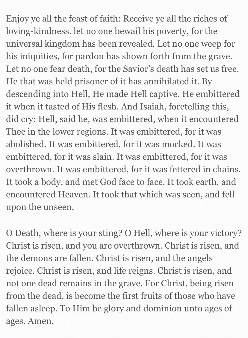 rSanti97's tweet photo. St. John Chrysostom’s Paschal Sermon gets me every time. He is Risen! https://t.co/JVPL5WFGpB