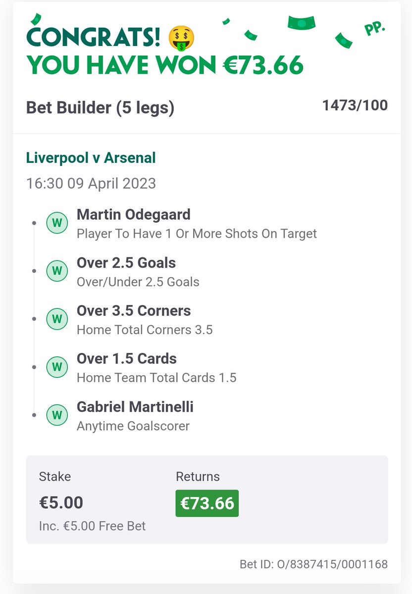 paddypope's tweet photo. @AndyRobsonTips Added Martinelli goalscorer. Nice from a free bet! https://t.co/EVUhchCQst