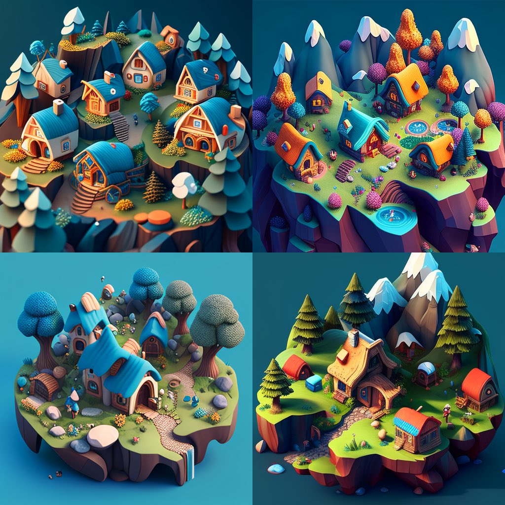LarsAxell's tweet photo. @QubeAI @icreatelife Prompt: natural isometric nestled little cute village where a large group of smurfs live, in the mountains, amazing, detailed, beautiful, magical https://t.co/60Pq4Q95mB