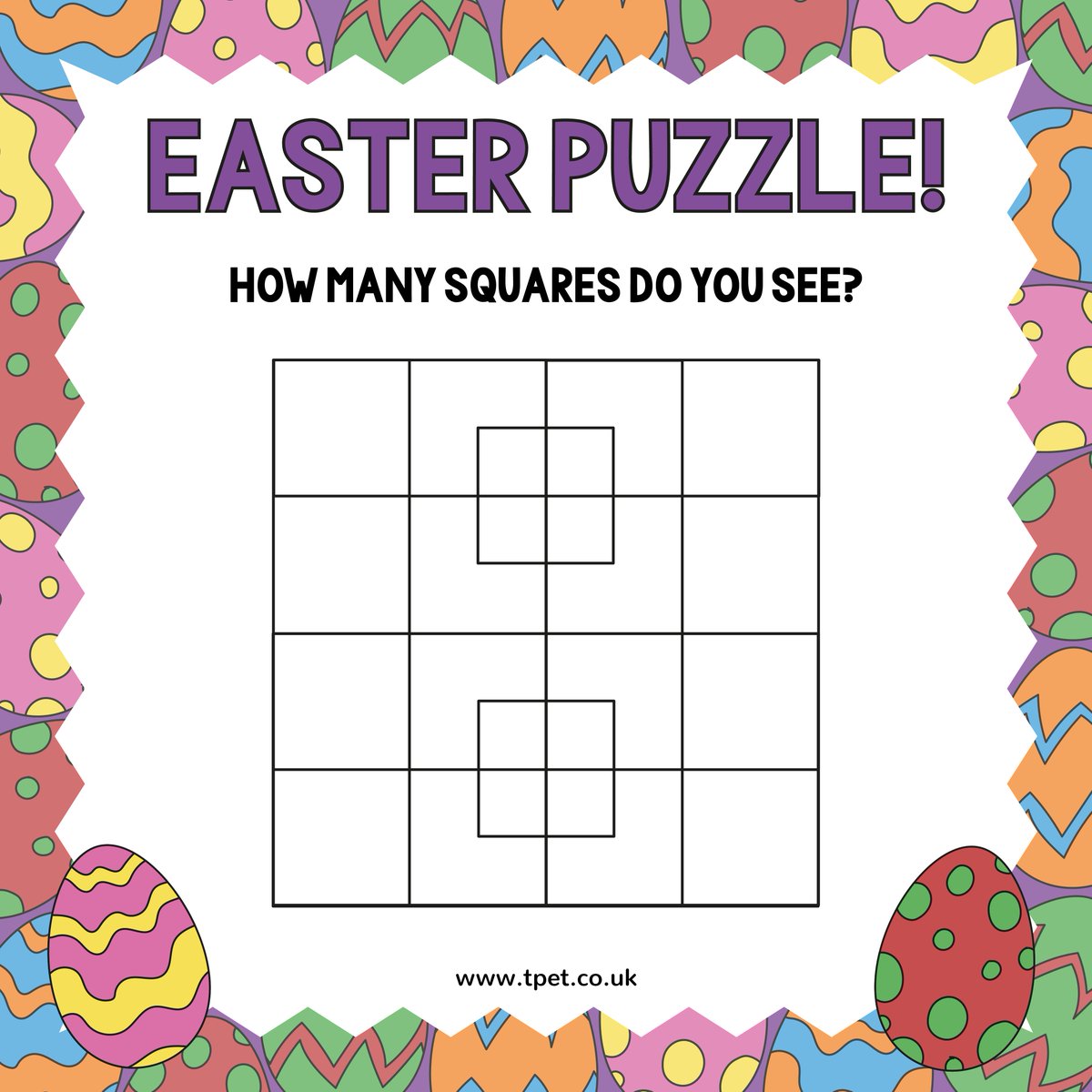 We've got another puzzle for you, this time it's how many squares can you see?

We see a different square every time we look! 😂Reply your answers! ⬇️

#easter #easterquiz #easterpuzzle #puzzle