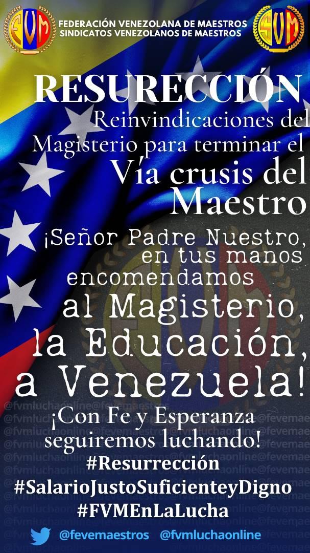 El magisterio celebra la pascua y la #Resurrección de Jesús, con fe, esperanza y cargados de energía exigimos lo que merecemos, respeto, #SalarioJustoSuficienteyDigno y calidad de vida #FVMenlaLucha