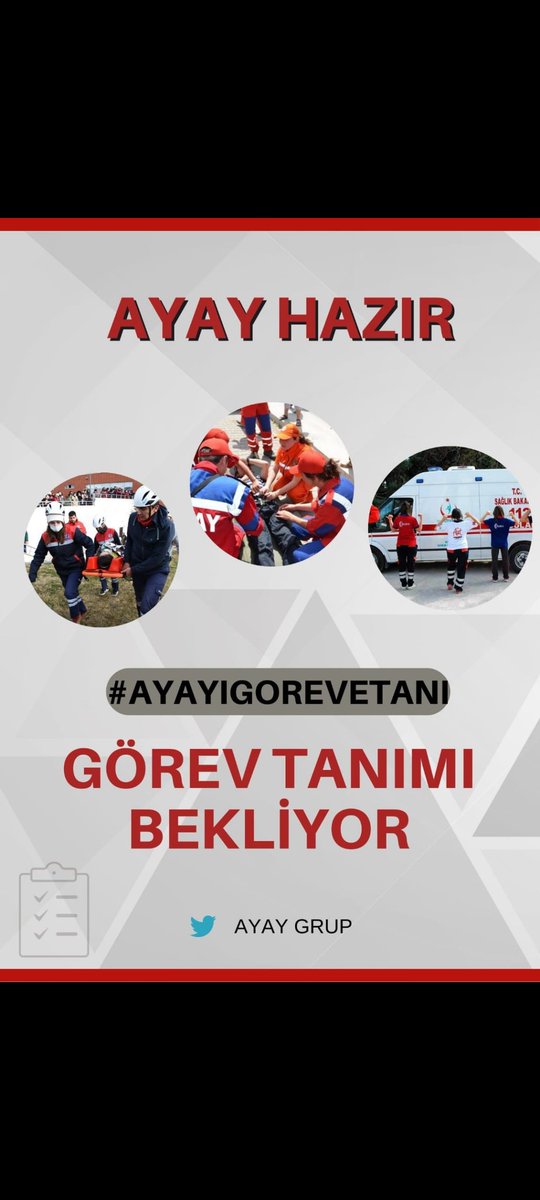 ACİL YARDIM VE AFET YÖNETİMİ bölüm mezunları Sağlık Bakanlığında  görev tanımı çalışmasının artık sonuçlanmasını ve hakketiği kadrolara kavuşmak istiyor!
Afetlerin yaşandığı ülkede 
<a href="/AYAYinfo/">Acil Yardım Ve Afet Yönetimi</a>  boşta..
<a href="/SaHaDernegi/">Sağlık Çalışanları Hak Ve Mücadele Derneği</a>
<a href="/suayipbirinci/">Doç. Dr. Şuayıp Birinci</a>
<a href="/SbhttnAydin/">Sabahattin Aydın</a>
<a href="/drtolgatolunay/">Tolga TOLUNAY</a>
#FkAYAYgörevBekliyor