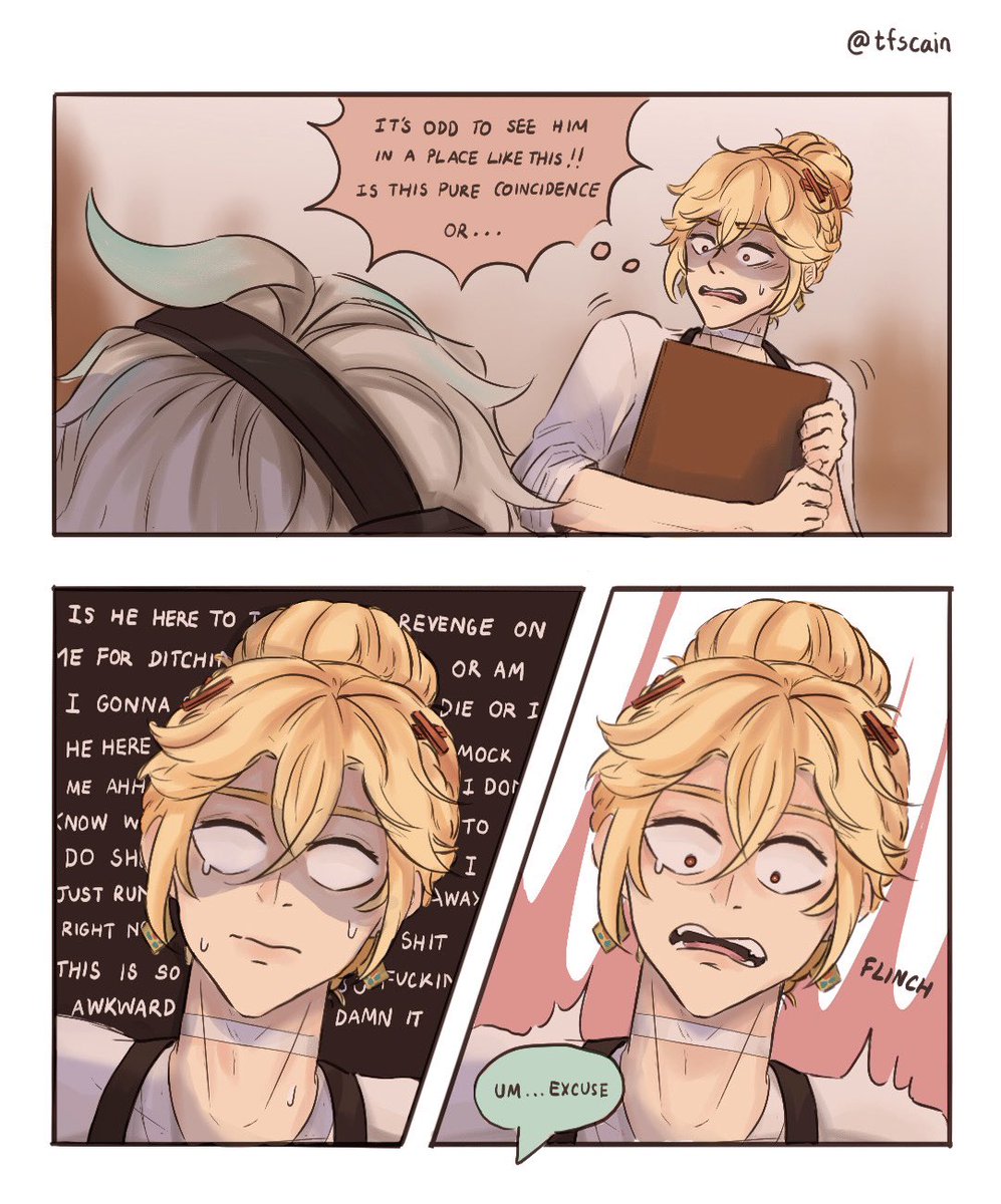 tfscain's tweet photo. <Coffee shop au> Unexpected Part.2 ☕️☕️
#Kaveh #Alhaitham #Tighnari #AlhaithamKaveh #haikaveh #1halkav #アルカヴェ #知妙 #coffeeshopau https://t.co/EU8kb5AaZ9
