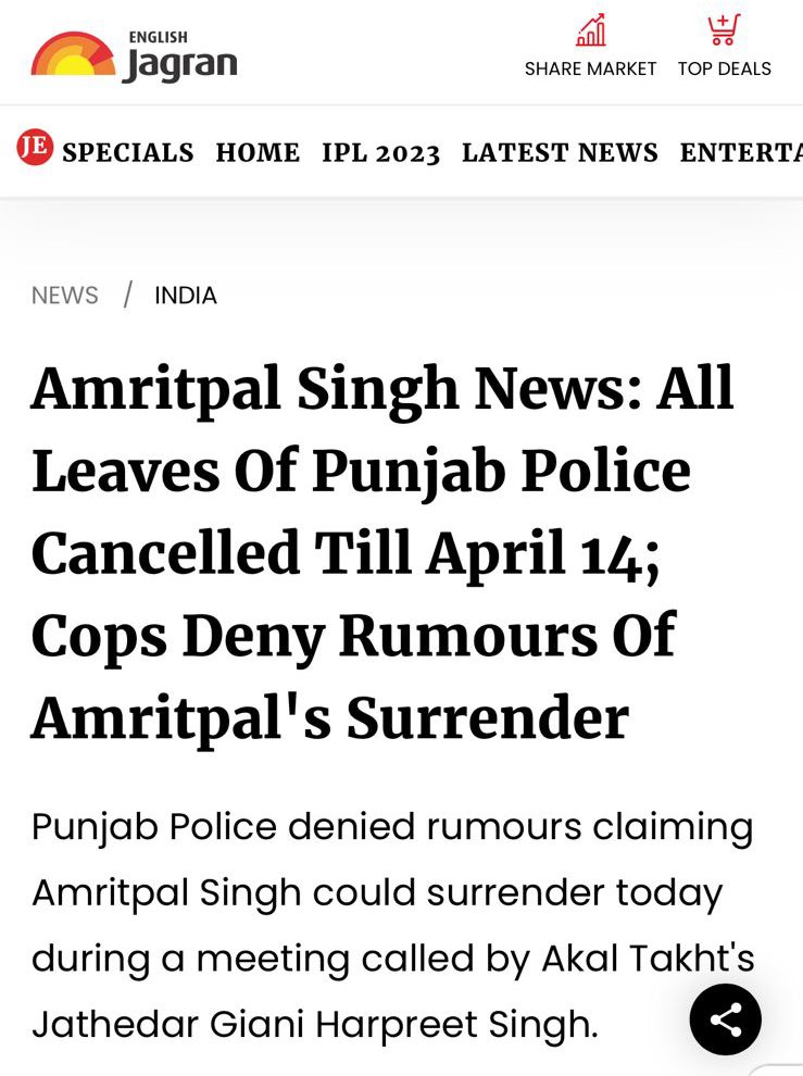 OkManav's tweet photo. A #fakenews was circulated that #AmritpalSingh will surrender to punjab police. But it turned out to be fake. Punjab police denied this rumour!

#fakenews #factcheck #sparkitup #Awareness https://t.co/0bfr7bAa5K