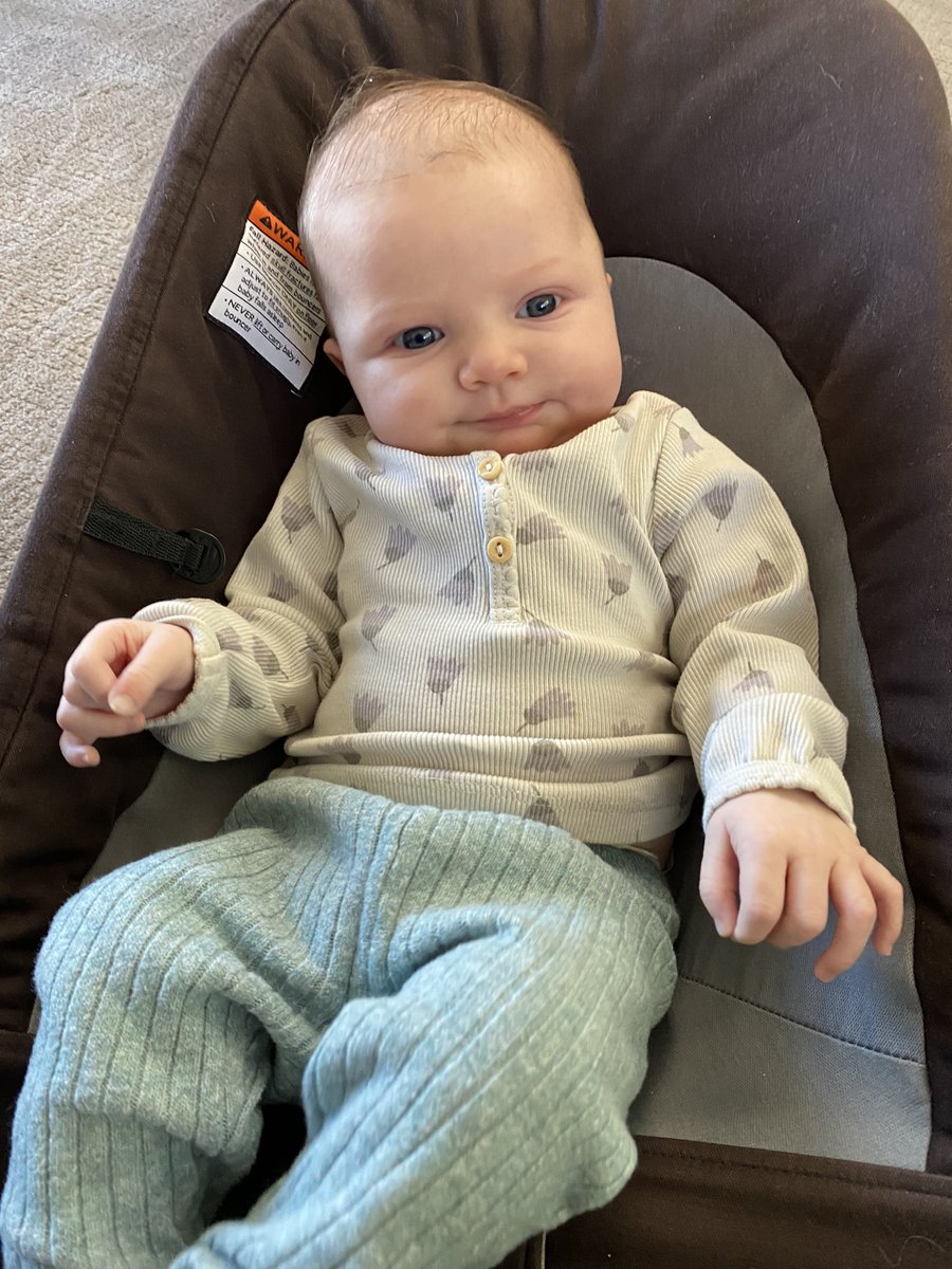 Granddaughter Maya (6 weeks old) is a ball of energy and wiggles, but she held still long enough this morning for me to snap this picture.  ❤️