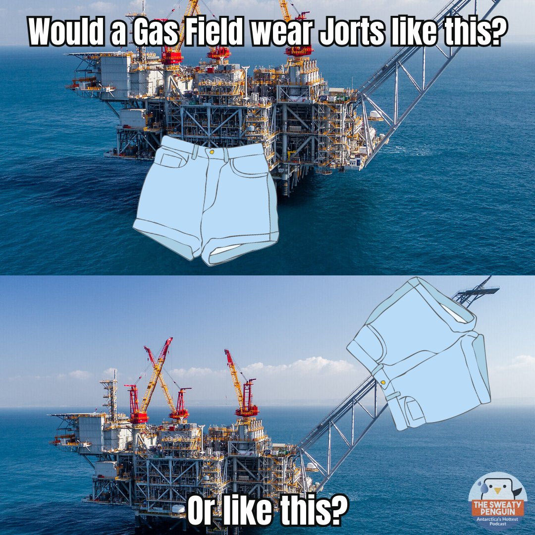 SweatPenguinPod's tweet photo. I'm more of a #Levi flare jean gal personally, but they're really pulling those jorts off! If you want to learn more about the #LeviathanGasField, make sure to tune in to our new episode, out now! 🐧💦 https://t.co/0apObooLaS