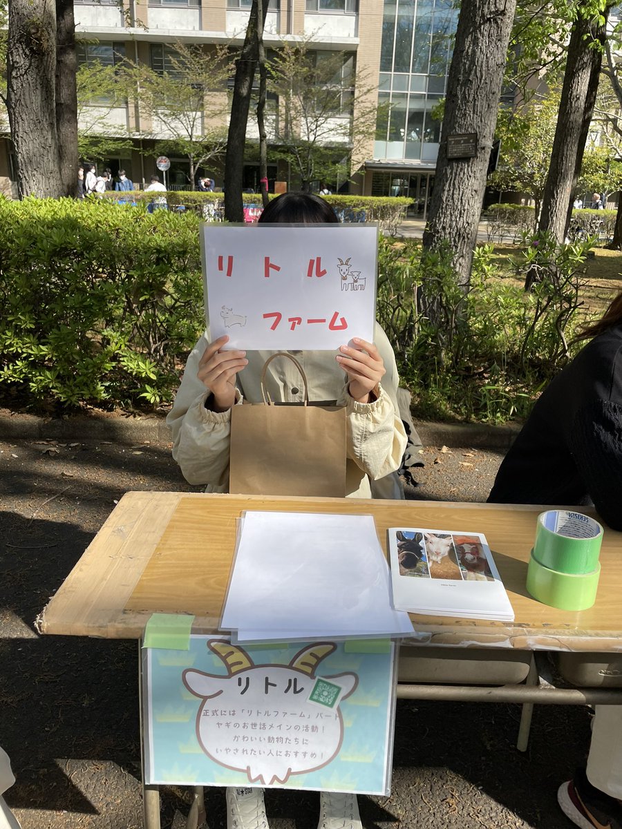 littlefarm_'s tweet photo. おはようございます☀
本日から動物資源科学学術部のブースにて新入生勧誘を行っています‼︎

茂みの方でわかりづらいかと思いますが、学術部やリトルファームパートに少しでも興味のある方は是非お立ち寄りください🏃‍♀️
質問するだけでも大歓迎です！
部員一同お待ちしております☺️ https://t.co/lph48oKahJ