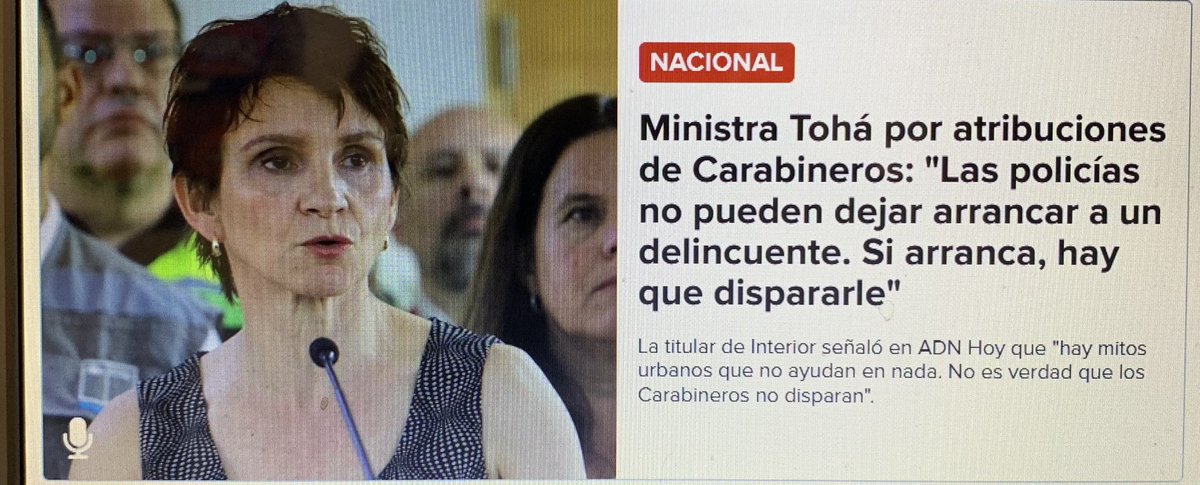 Chiiileeeee's tweet image. 🛑
Toha dijo : "Las policías no pueden dejar arrancar a un delincuente. Si arranca hay que dispararle" 
Y ahora con qué cara viene a cuestionar a Carabineros ⁉️

#RenunciaToha 📣
#ProscribamosElComunismo
Ministra del interior
 La Tercera #Cadem Monsalve