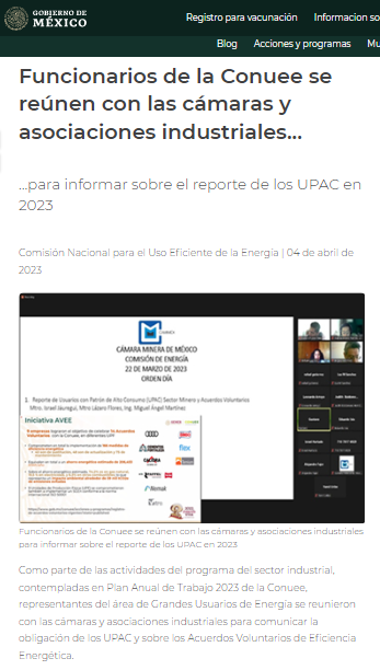 CONUEE_mx's tweet photo. Funcionarios de la Conuee se reúnen con las cámaras y asociaciones industriales para informar sobre el reporte de los UPAC en 2023  Conoce las actividades del equipo de @Com_industria  en la #CrónicaConuee  Da click 🖱️https://t.co/S1WVAQph1a  #ProgramasConuee #UPAC https://t.co/B0aKlKXcFY
