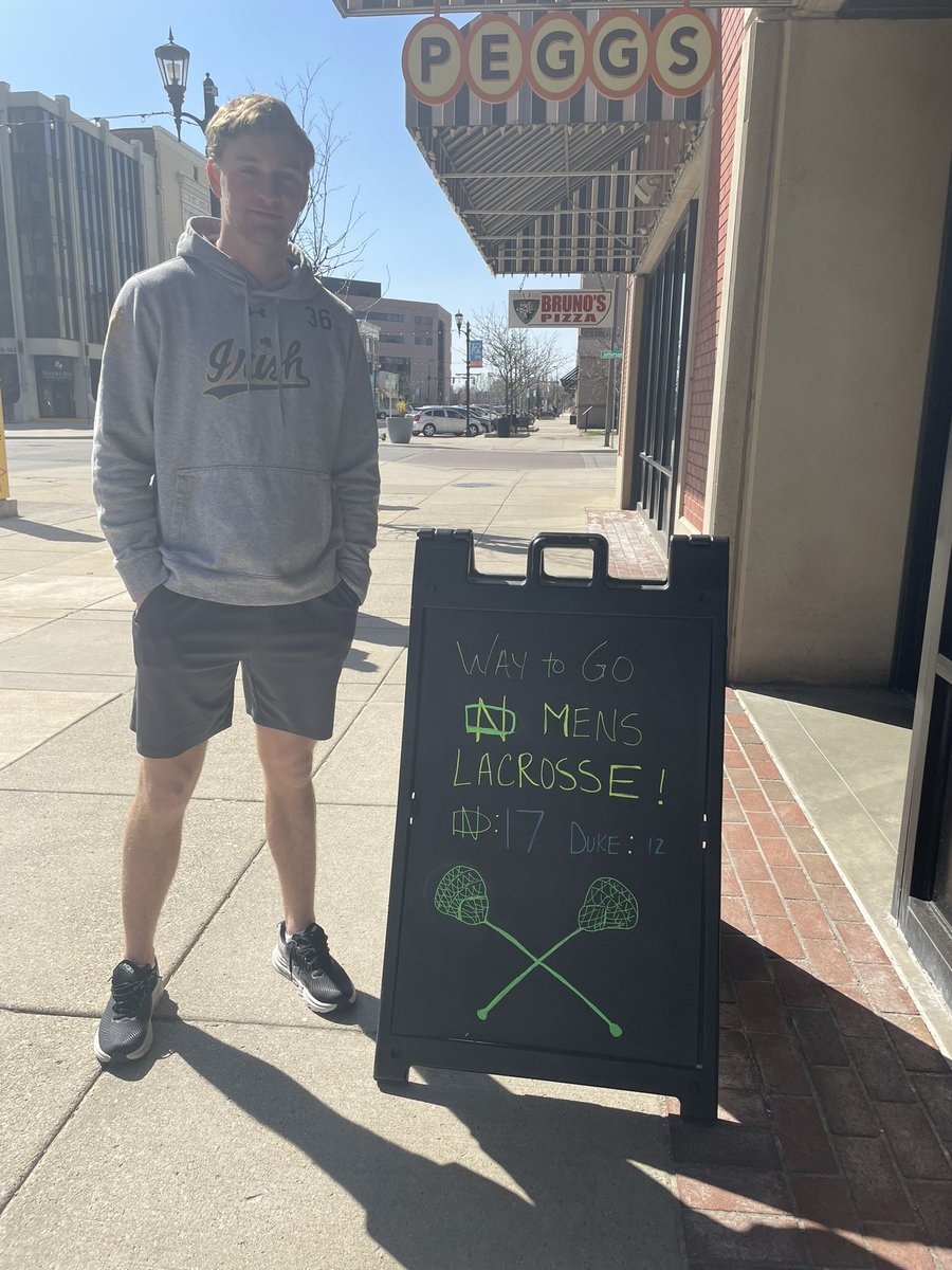 Some of the <a href="/NDlacrosse/">Notre Dame Lacrosse</a> team chose to celebrate yesterdays win against #1 Duke at PEGGS🥍☘️ Congrats on the big win and go Irish!