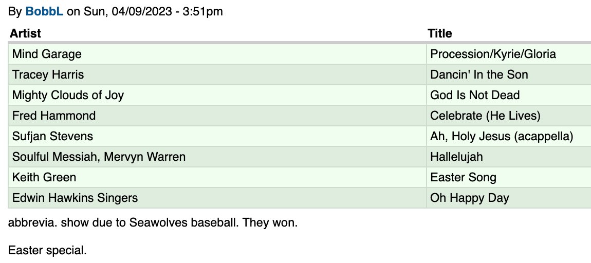 rlongman1's tweet image. My show, 2:25-3pm Sunday April 9 2023 on wusb.fm 90.1 FM on Long Island NY. Shortened due to sports preemption. #MindGarage #TraceyHarris #MightyCloudsOfJoy #FredHammond #SufjanStevens #MervynWarren #KeithGreen #EdwinHawkinsSingers