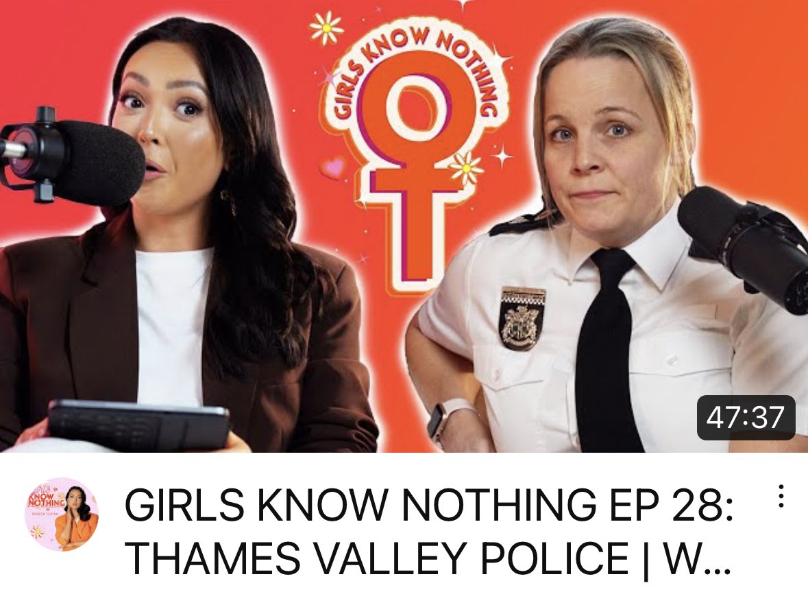 Have you seen the #GirksKnowNothing podcast  yet?

<a href="/SharonNJGaffka/">Sharon Gaffka 🍉</a> interviews me together with <a href="/ThamesVP/">Thames Valley Police</a>  DS Amy Howard about life as a police officer &amp; our work on Violence Against Women &amp; Girls

instagram.com/reel/Cq0x90aOM…

Or you can watch via YouTube here: youtu.be/TfJTQGNfAJc