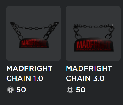 MADFRIGHT's tweet photo. NEW UGC CHAINS OUT NOW!

All sales of these chains will go towards development of our new horror games! Available in 1.0 and 3.0 - Links below!

#Roblox #RobloxDev #RobloxUGC https://t.co/hH4FtwtzUi